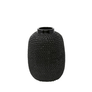 Decorative Ceramic Round Table Vase with Spiked Surface, Medium, Black