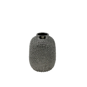 Ceramic Round Table Vase with Spiked Surface, Small, Silver