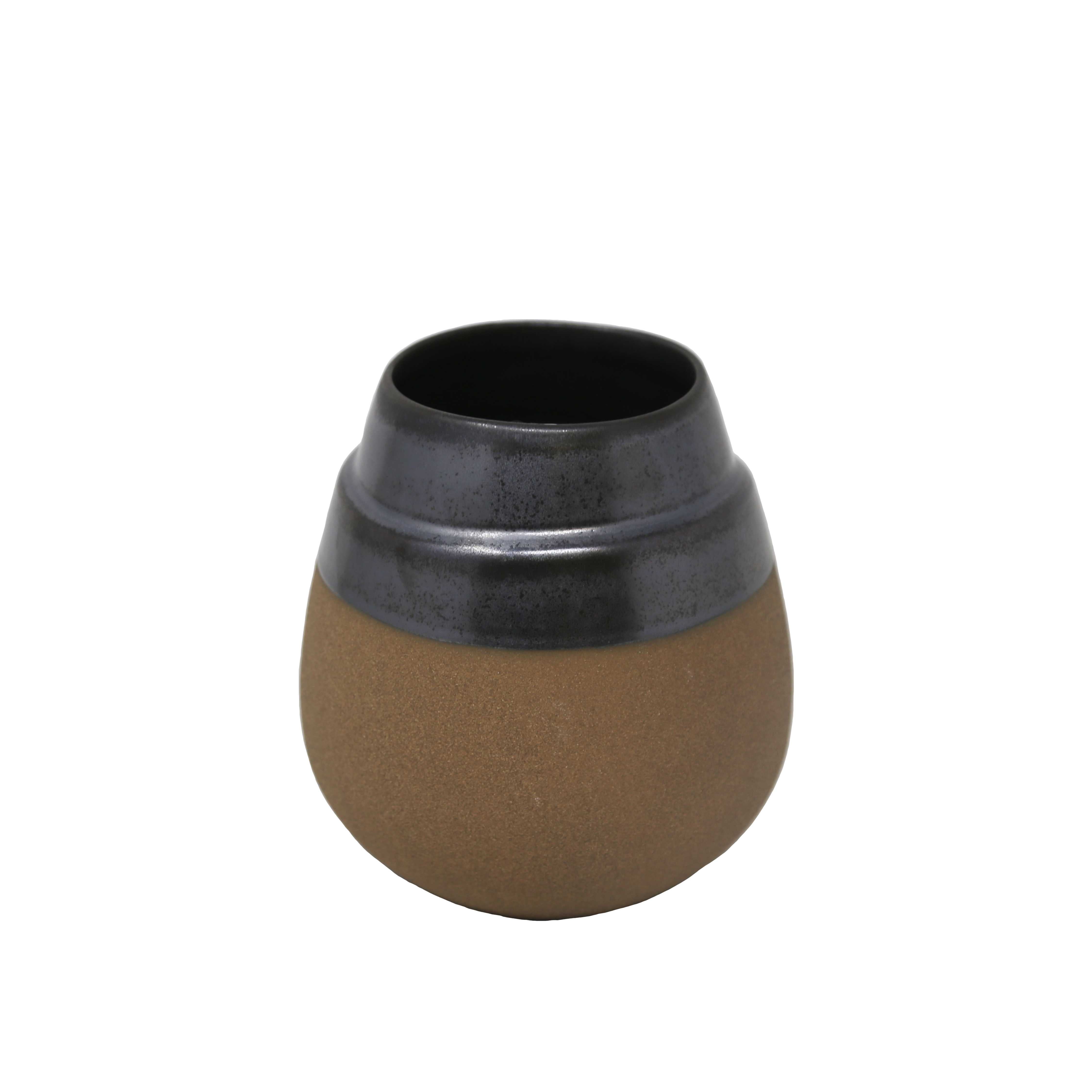 Clay Constructed Dual Tone Vase with Round Opening, Small, Silver and brown