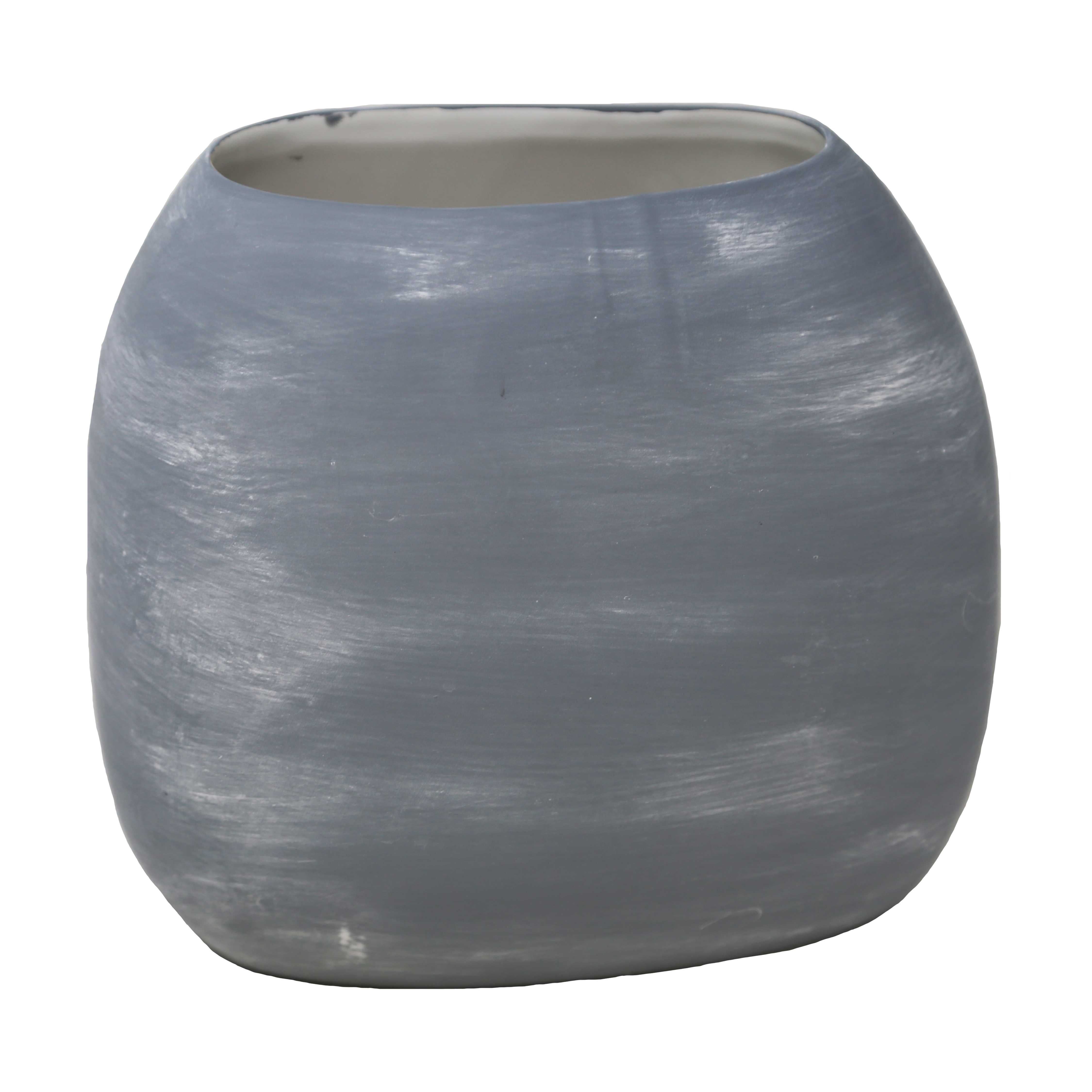 Ceramic Vase With Wide Opening And Bottom, Weathered Matte Gray