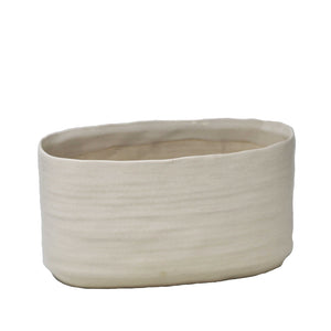 Ceramic Planter with Irregular Mouth Rim and Flat Base, White