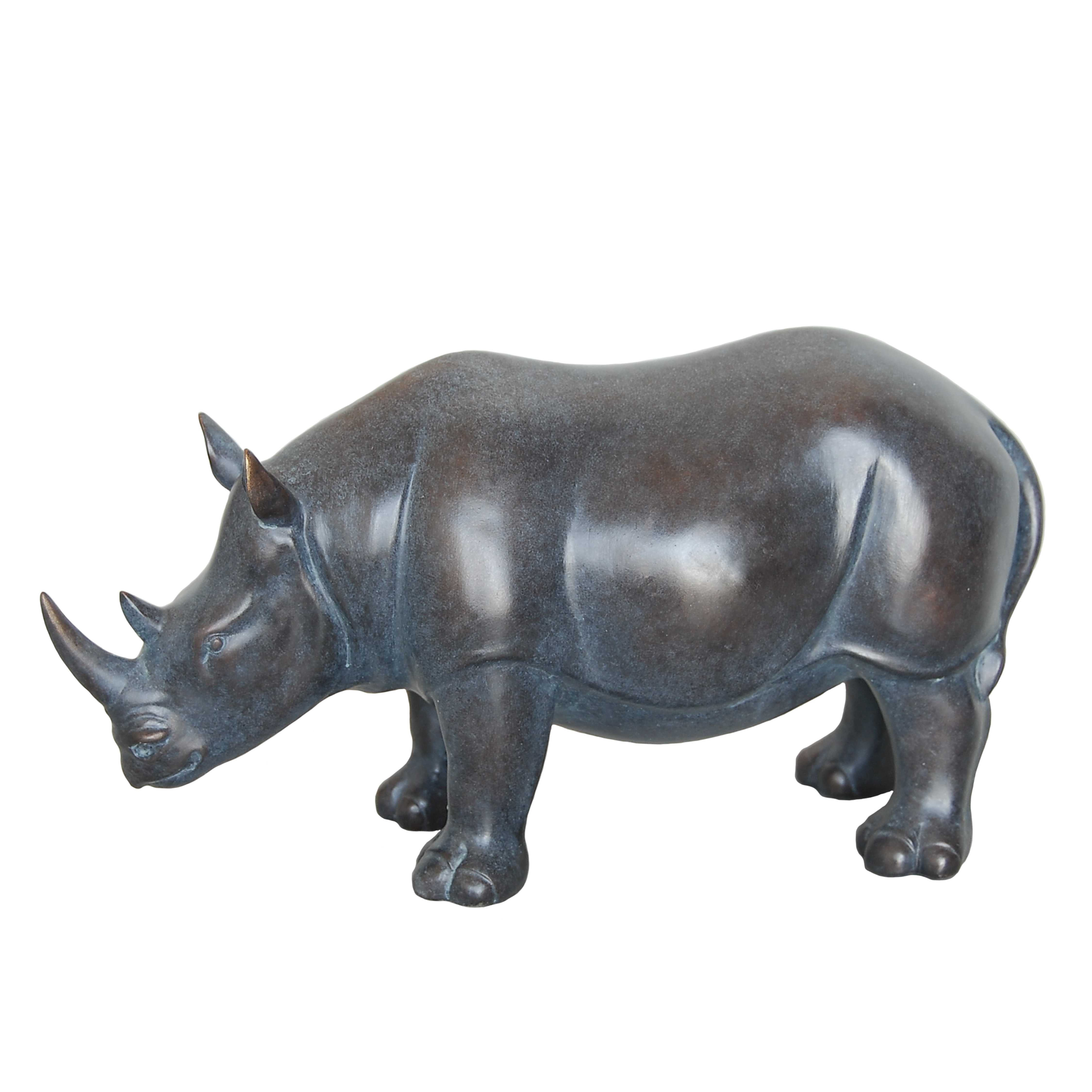 Rustic Style Decorative Polyresin Standing Rhino Sculpture, Bronze