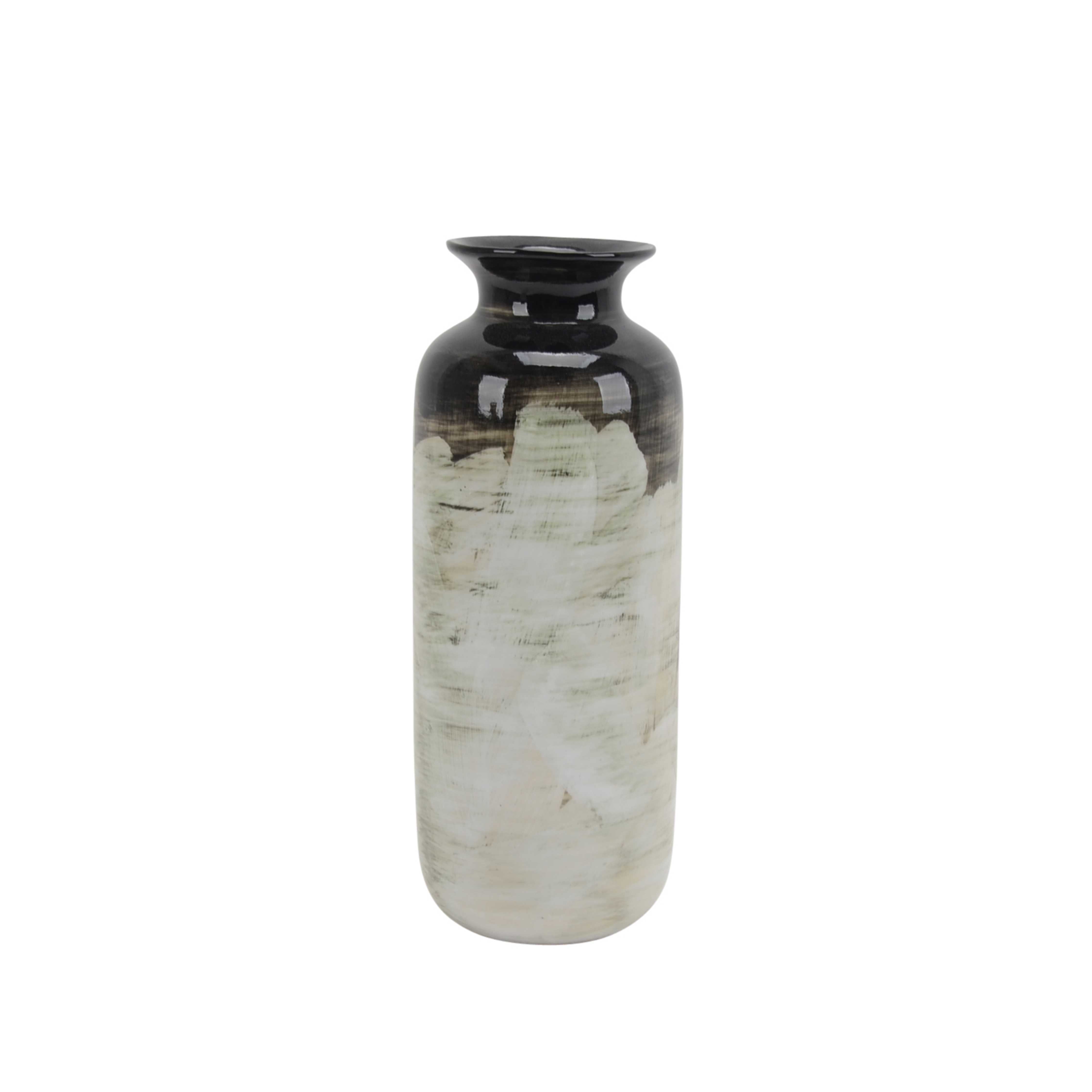 Transitional Ceramic Vase with Small Neck, Black and White