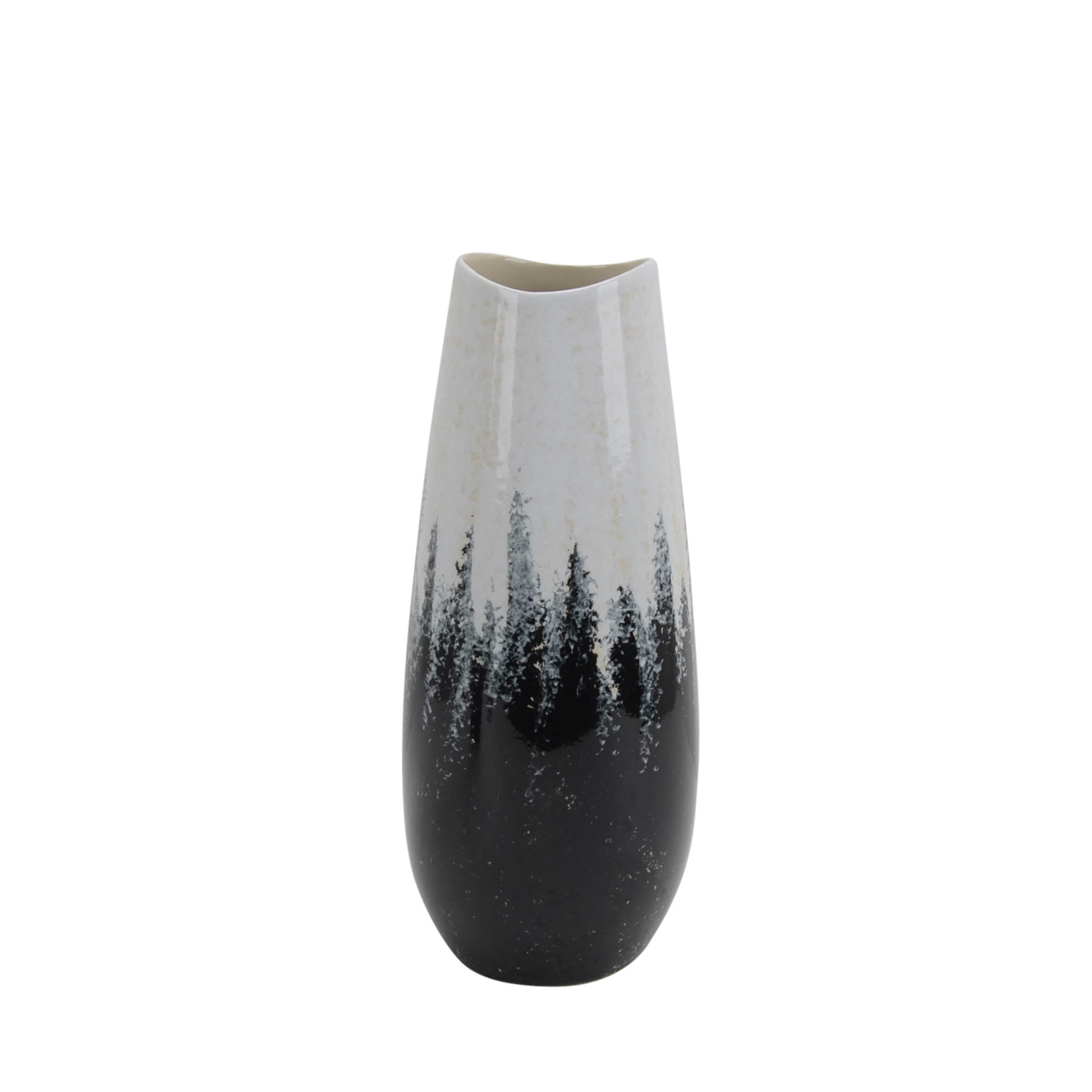 Contemporary Ceramic Vase with Circular Base, Gray and White