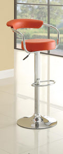 Modern Style Leather Upholstered Stool with Airlift Swivel Mechanism, Red and Silver