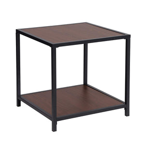 Metal Frame End Table with Wooden Top and Bottom Shelf, Brown and Black