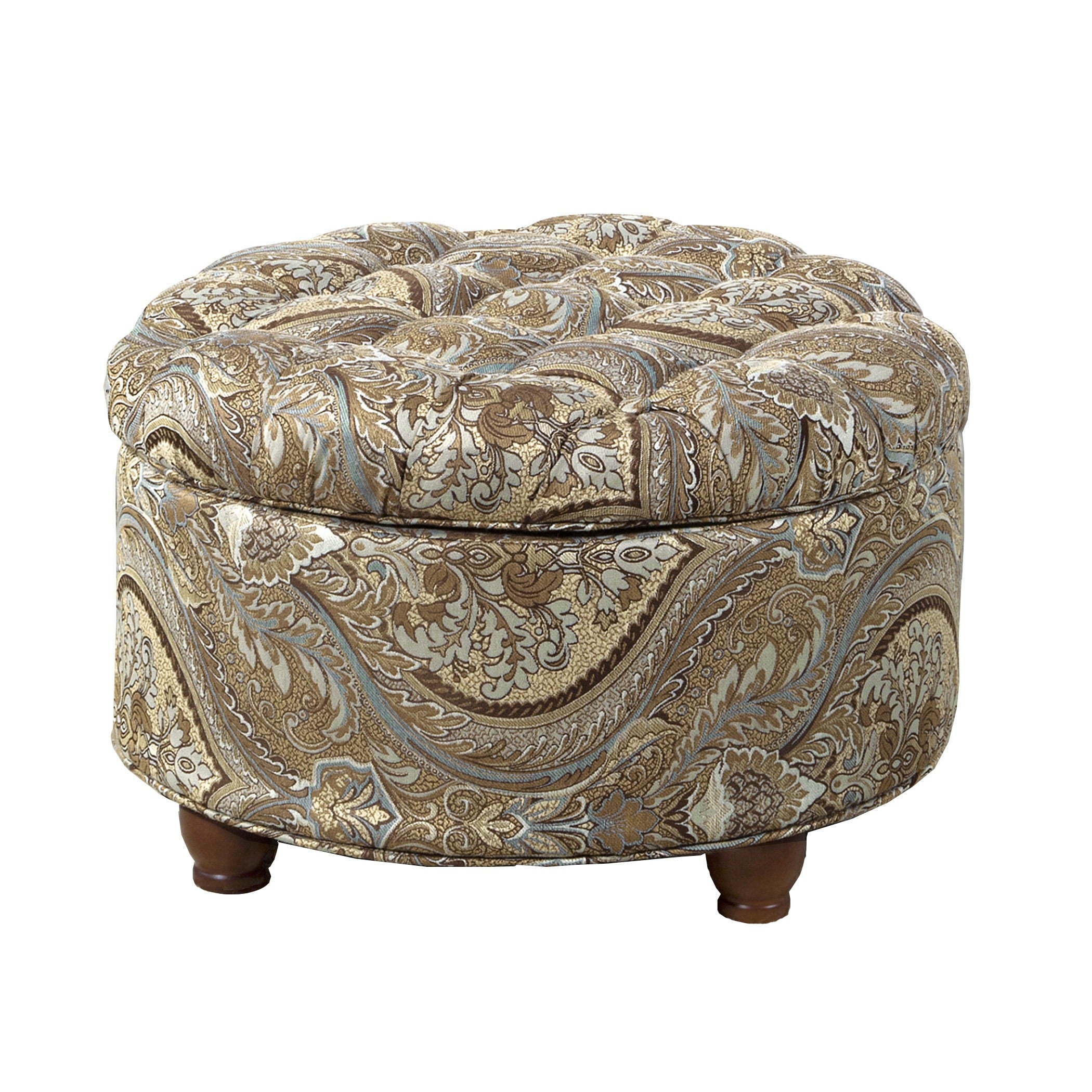 Paisley Patterned Fabric Upholstered Wooden Ottoman with Hidden Storage, Multicolor