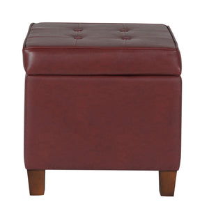 Square Shape Leatherette Upholstered Wooden Ottoman with Tufted Lift Off Lid Storage, Red