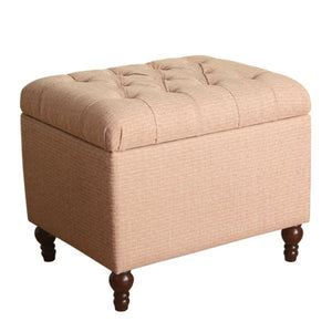 Fabric Upholstered Rectangular Wooden Ottoman with Button Tufted Lift Top Storage, Beige