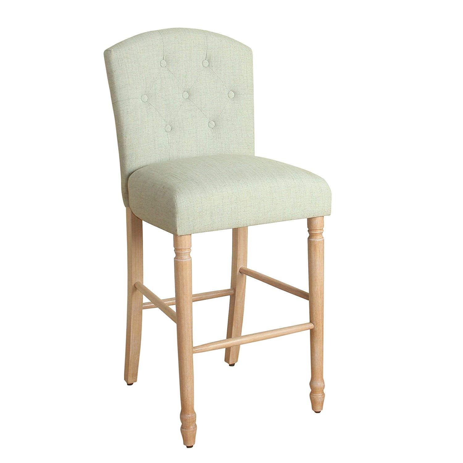 Wooden Bar Stool with Fabric Upholstery and Button Tufted Backrest, Large, Gray and Brown