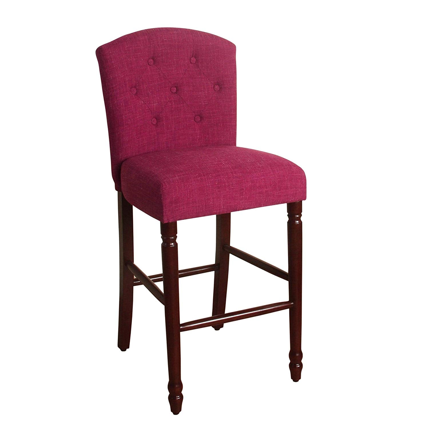 Wooden Bar Stool with Fabric Upholstery and Curved Backrest, Large, Pink and Brown