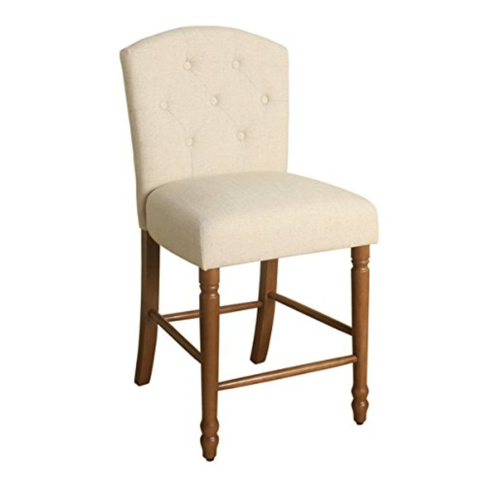 Wooden Counter Stool with Fabric Upholstery and Curved Backrest, Small, Cream and Brown