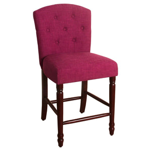 Fabric Upholstered Wooden Barstool with Tufted Backrest, Pink and Brown