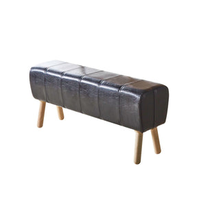 Leatherette Upholstered Bench with Wooden Round Flared Legs, Black and Brown