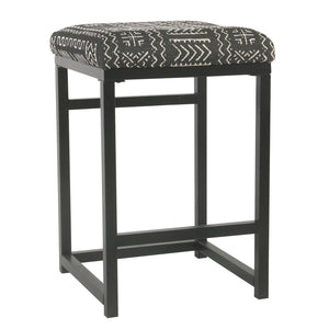 Metal Open Back Counter Stool with Fabric Upholstered Padded Seat, Black and White