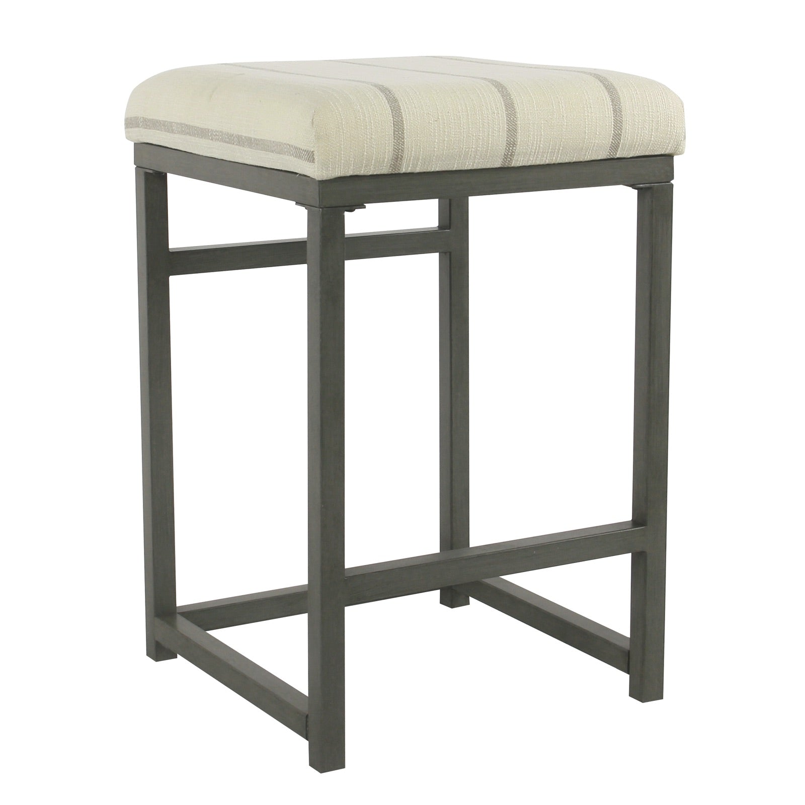 Metal Open Back Counter Stool with Fabric Upholstered Padded Seat, Cream and Black