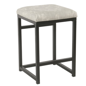 Metal Counter Stool with Fabric Upholstered Dyeing Patterned Seat, Gray and Black