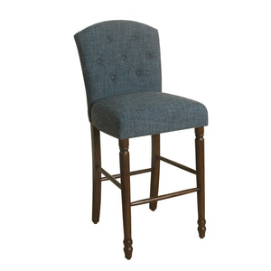 Fabric Upholstered Wooden Barstool with Button Tufted Back, Blue and Brown, Large