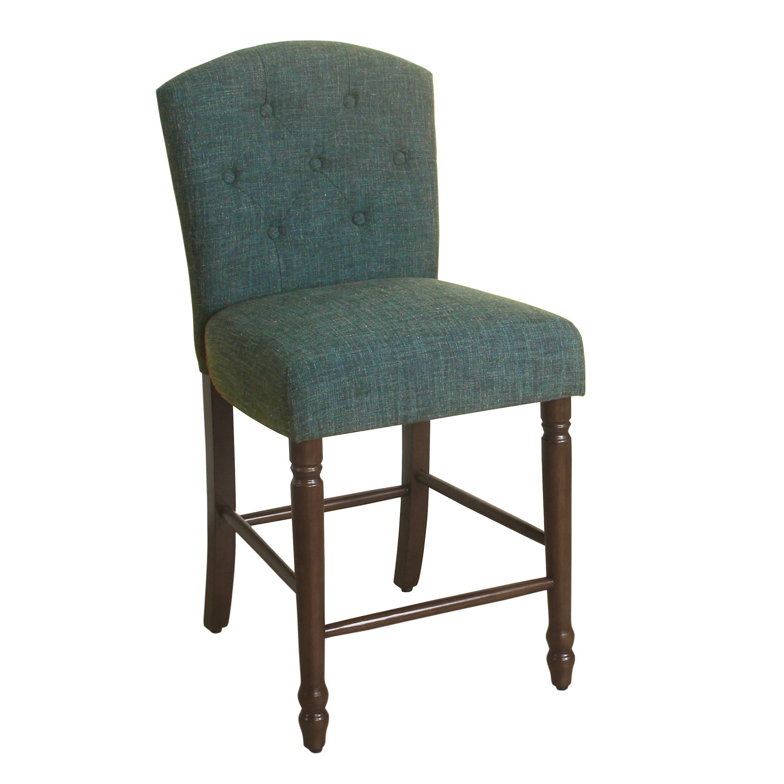 Fabric Upholstered Wooden Counter Stool with Button Tufted Backrest, Blue and Brown, Small