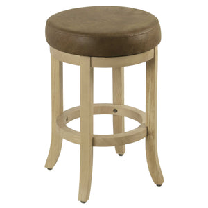 Wooden Counter Stool with Swivelling Faux Leather Padded Seat, Brown