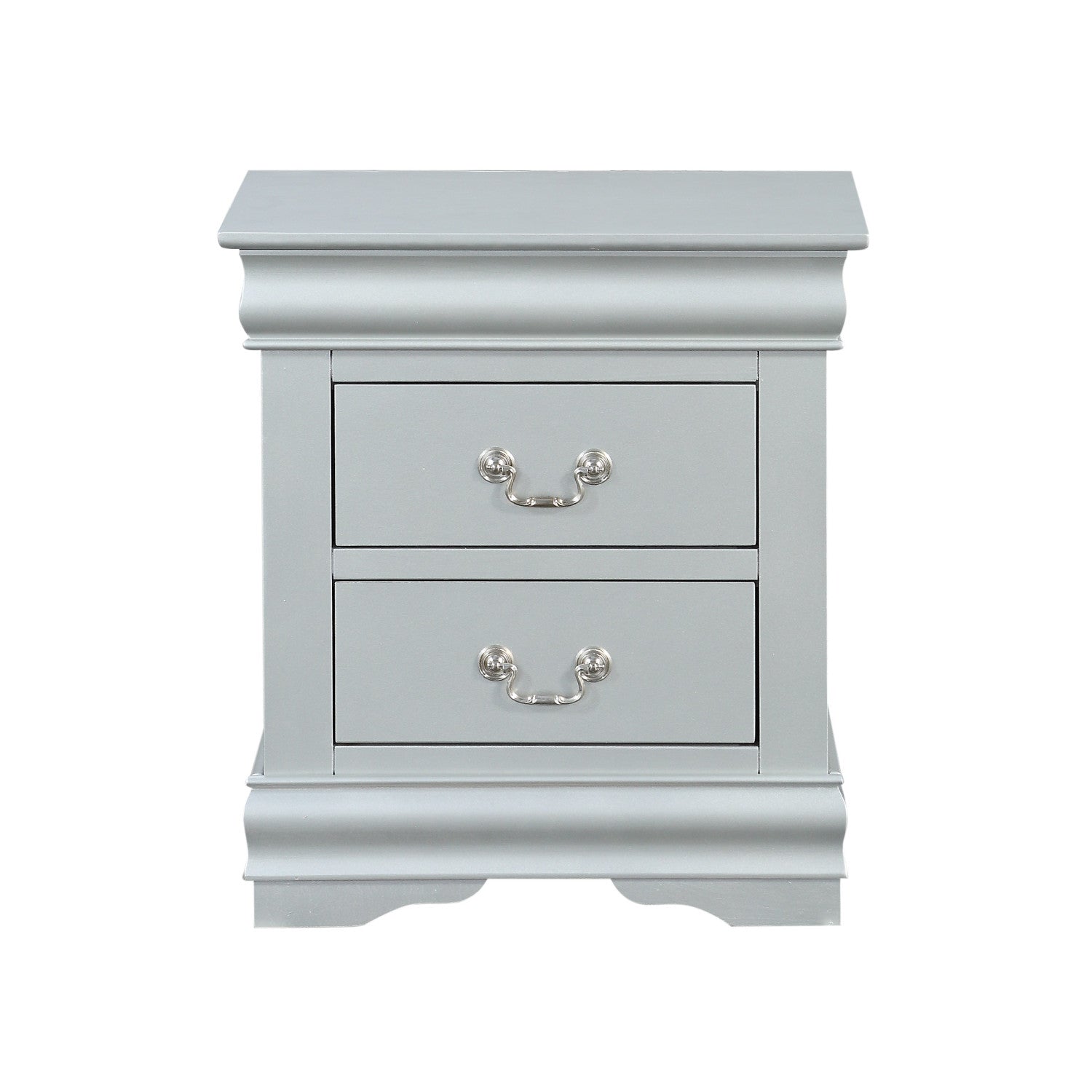 Traditional Style Wooden Nightstand with Two Drawers and Bracket Base, Gray