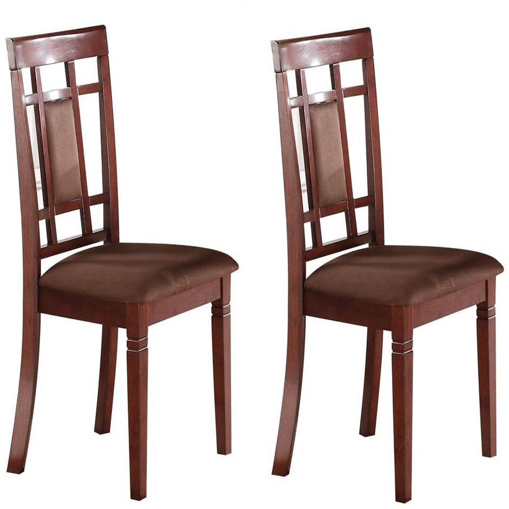 Wooden Side Chair with Microfiber Padded Seat and Cut-out Back Design, Brown, Set of Two