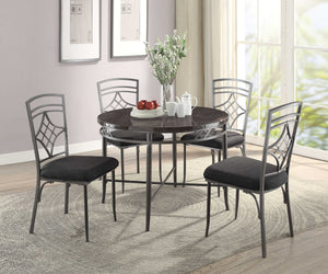 Metal Side Chairs with Linen Padded Cushion Seat and Cut-out Back Design, Black and Gray, Set of Two