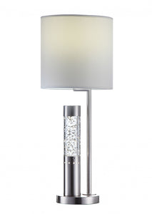 Metal Base Table Lamp with LED Glass Tube and Drum Shaped Shade, Silver and White