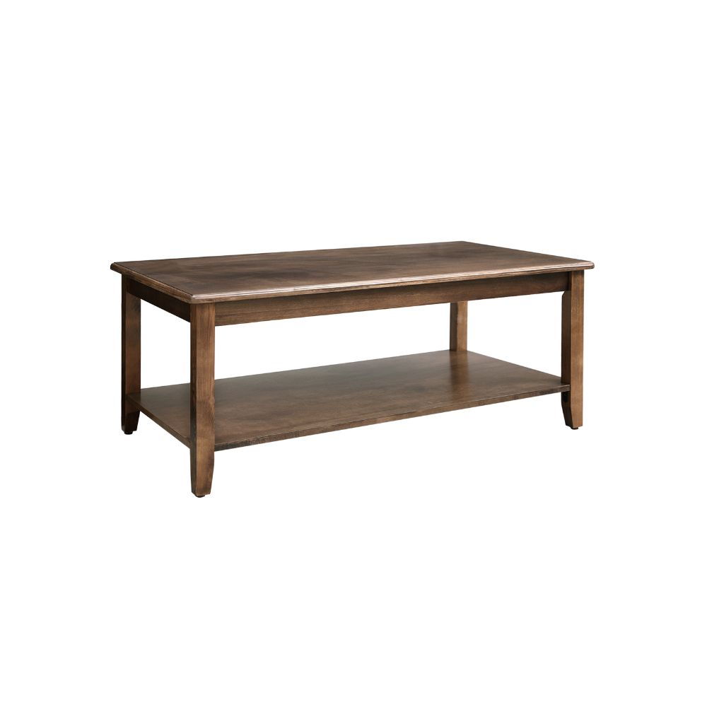 Rectangular Wooden Coffee Table with Open Bottom Shelf, Dark Walnut Brown