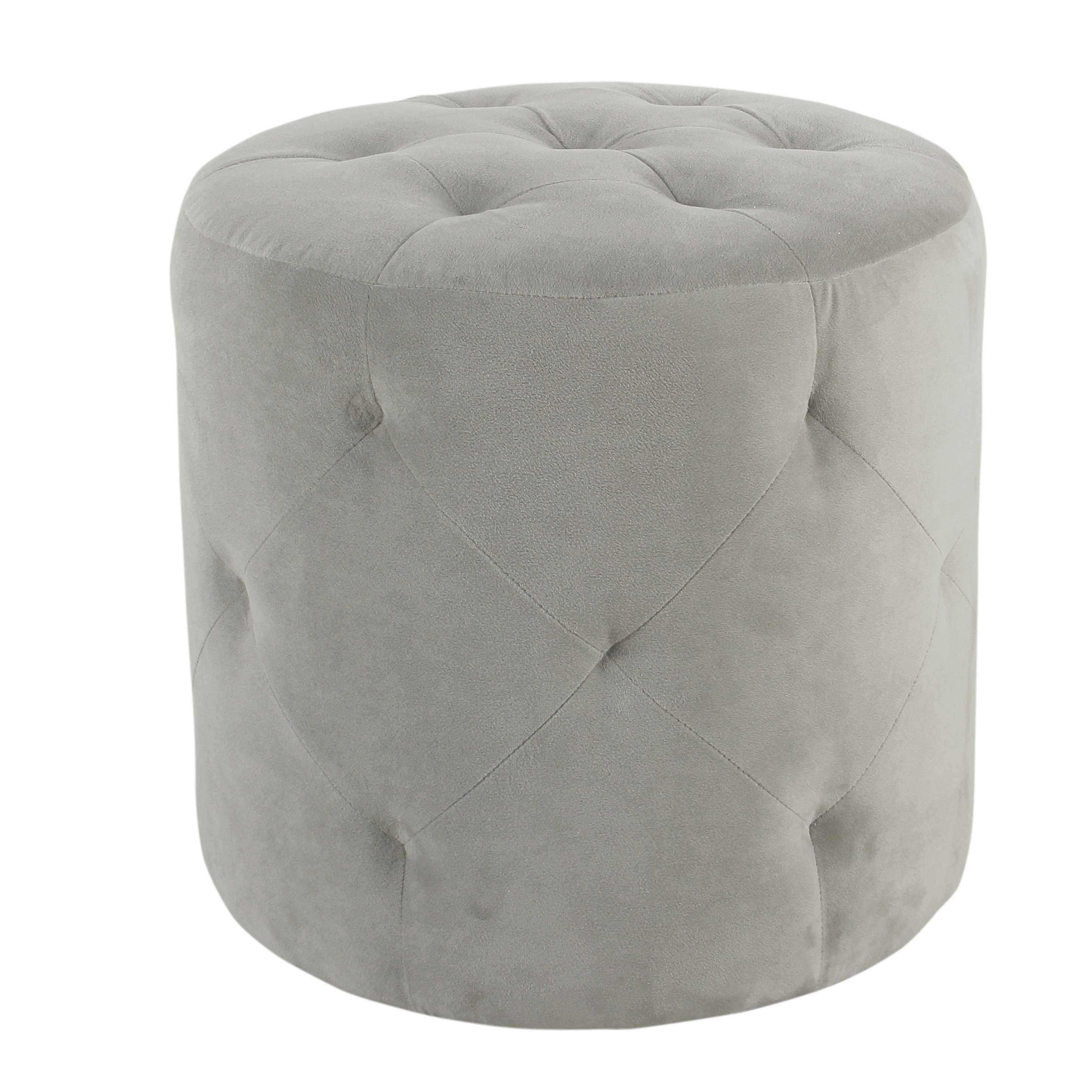 Velvet Upholstered Wooden Kids Ottoman With Tufted Details, Gray