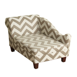 Chevron Pattern Fabric Upholstered Pet Chaise Lounger With Tapered Wooden Feet, Cream and Brown