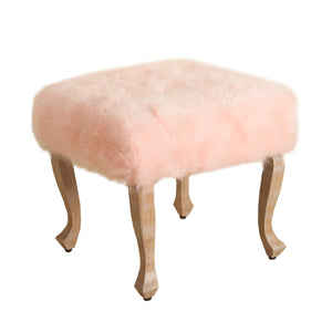 Stool with Faux Fur Upholstered Seat and Cabriole Legs, Pink and Brown