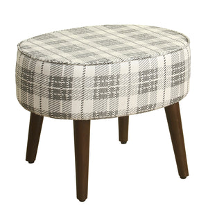 Fabric Upholstered Oval Stool with Wooden Tapered Legs, Black and White