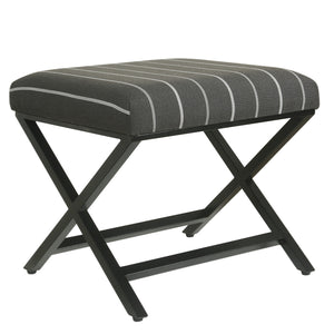 Pattern Fabric Upholstered Ottoman with X Shape Metal Legs, Gray and Black