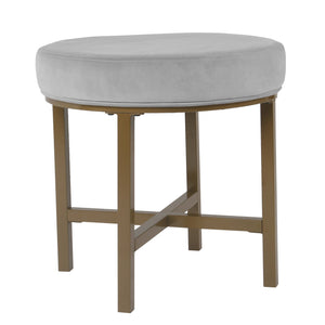 Round Shape Metal Framed Ottoman with Velvet Upholstered Seat, Gray and Brown