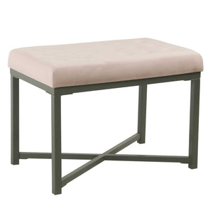 Ottoman with Button Tufted Velvet Upholstered Seat, Pink and Gray