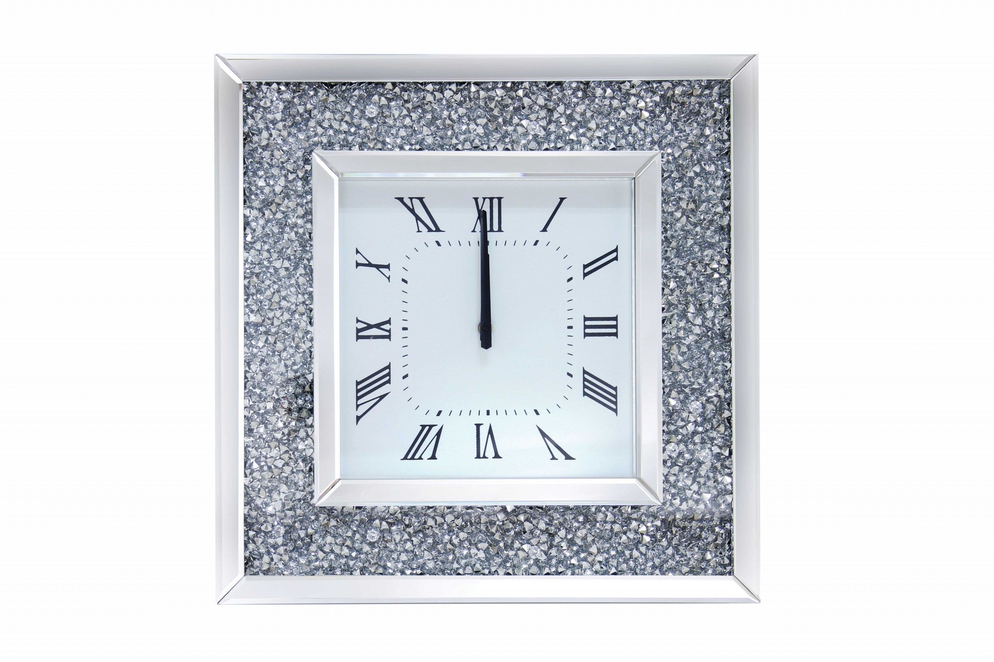 Faux Crystal Inlaid Mirrored Analog Wall Clock with Wooden Backing, Clear