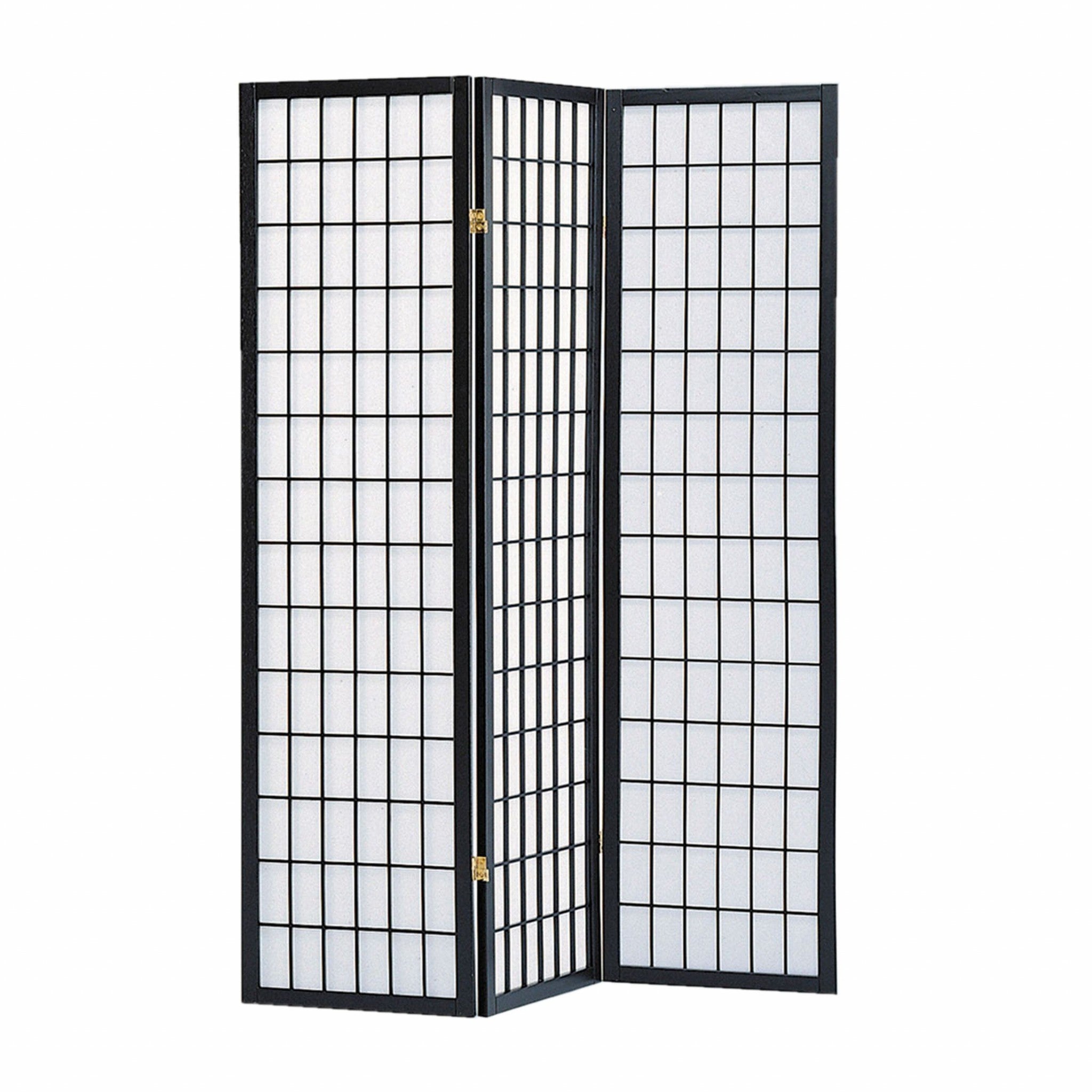 51" x 1" x 70" Black, Shoji And Wood - 3 Panel Screen