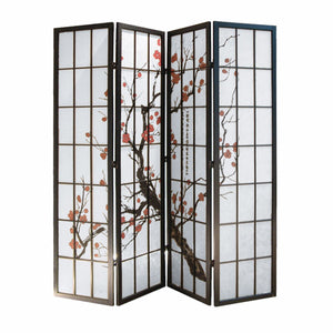 68" x 1" x 70" Black, Shoji And Wood - 4 Panel Screen