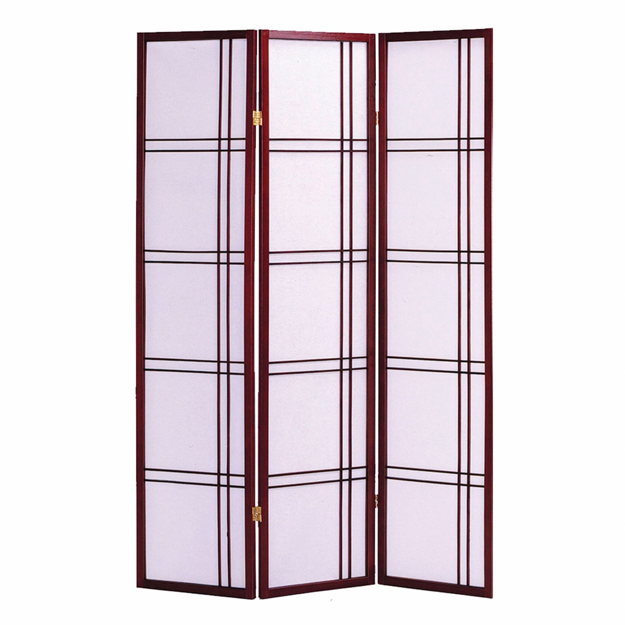 51" x 1" x 70" Traditional Cherry Brown, Shoji And Wood - 3 Panel Screen