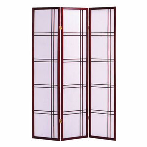 51" x 1" x 70" Traditional Cherry Brown, Shoji And Wood - 3 Panel Screen