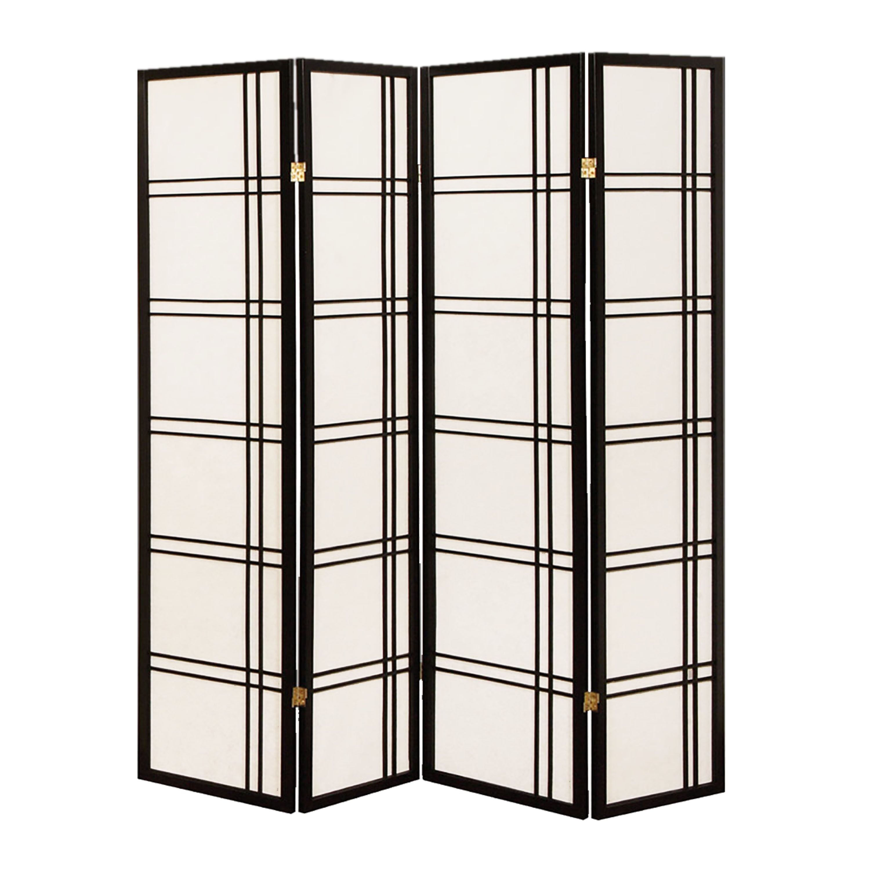 68" x 1" x 70" Traditional Black, Shoji And Wood - 4 Panel Screen