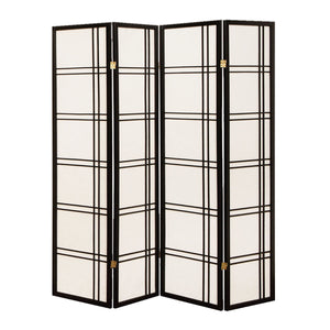 68" x 1" x 70" Traditional Black, Shoji And Wood - 4 Panel Screen