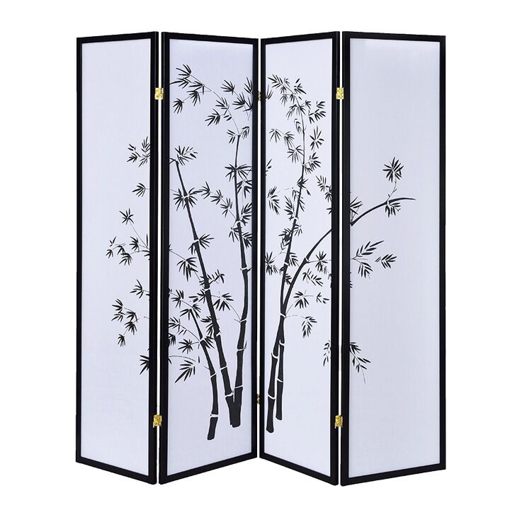 68" x 1" x 70" Black, Bamboo Shoji - 4 Panel Screen