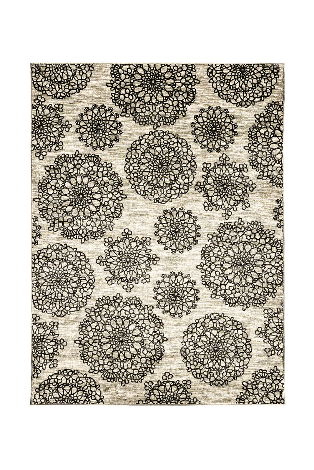 Nylon and Latex Area Rug With Flower Pattern, Small, Black and Beige