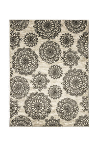 Nylon and Latex Area Rug With Flower Pattern, Small, Black and Beige