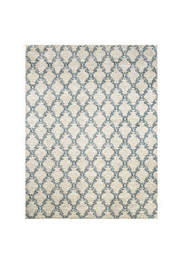 Acanthus Patterned Nylon Area Rug With Latex Backing, Small, Blue and Gray