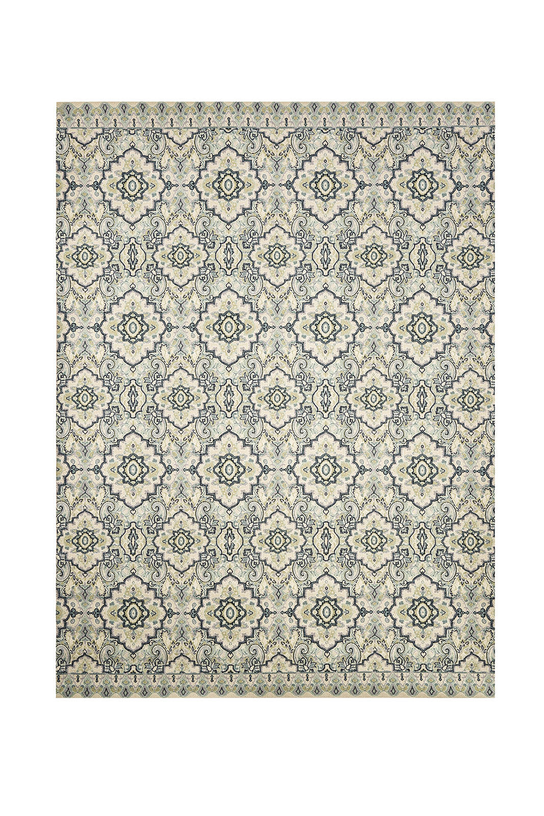 Classic Nylon Area Rug With Latex Backing, Medium, Beige and Blue