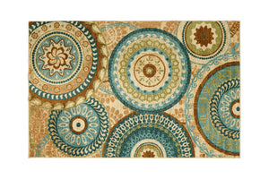 Nylon Area Rug With Floral And Geometric Patterns, Small, Multicolor