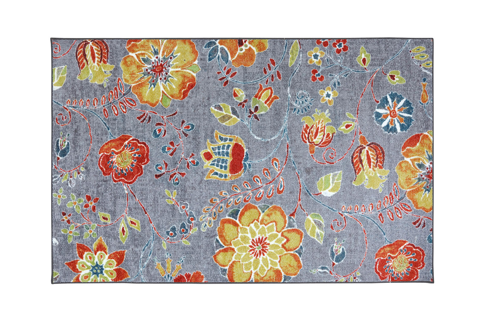 Flower Pattern Nylon Area Rug With Latex Backing, Small, Multicolor